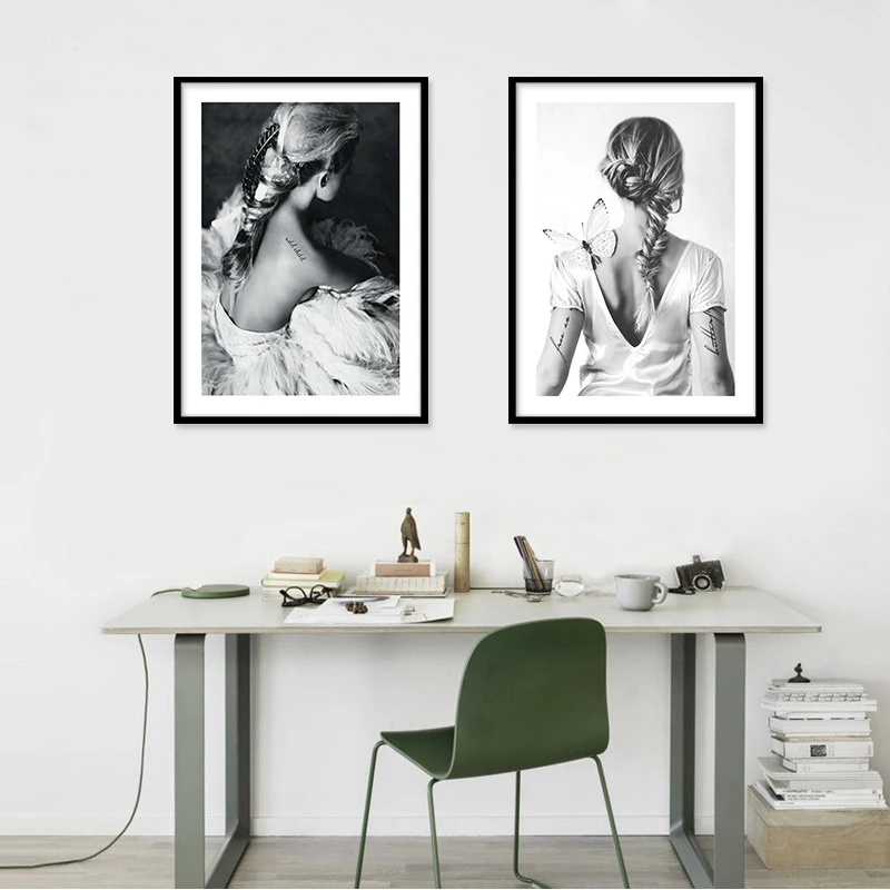 Современные черные татуировки длинные волосы девушка холст искусство печать