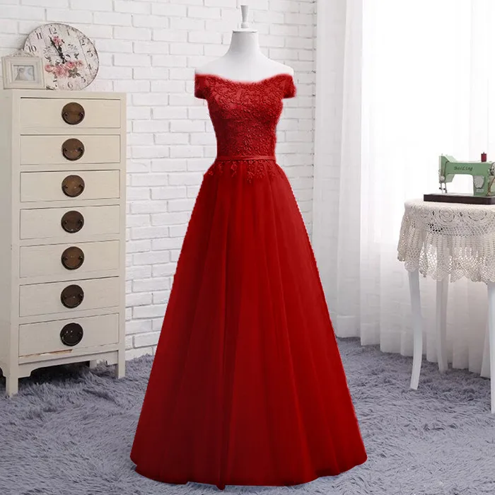 Wine Red Кружевные платья подружки невесты женские платья трапециевидной формы с коротким рукавом из тюля элегантные новые женские длинные вечерние платья много цветов LA04 - Цвет: Wine Red