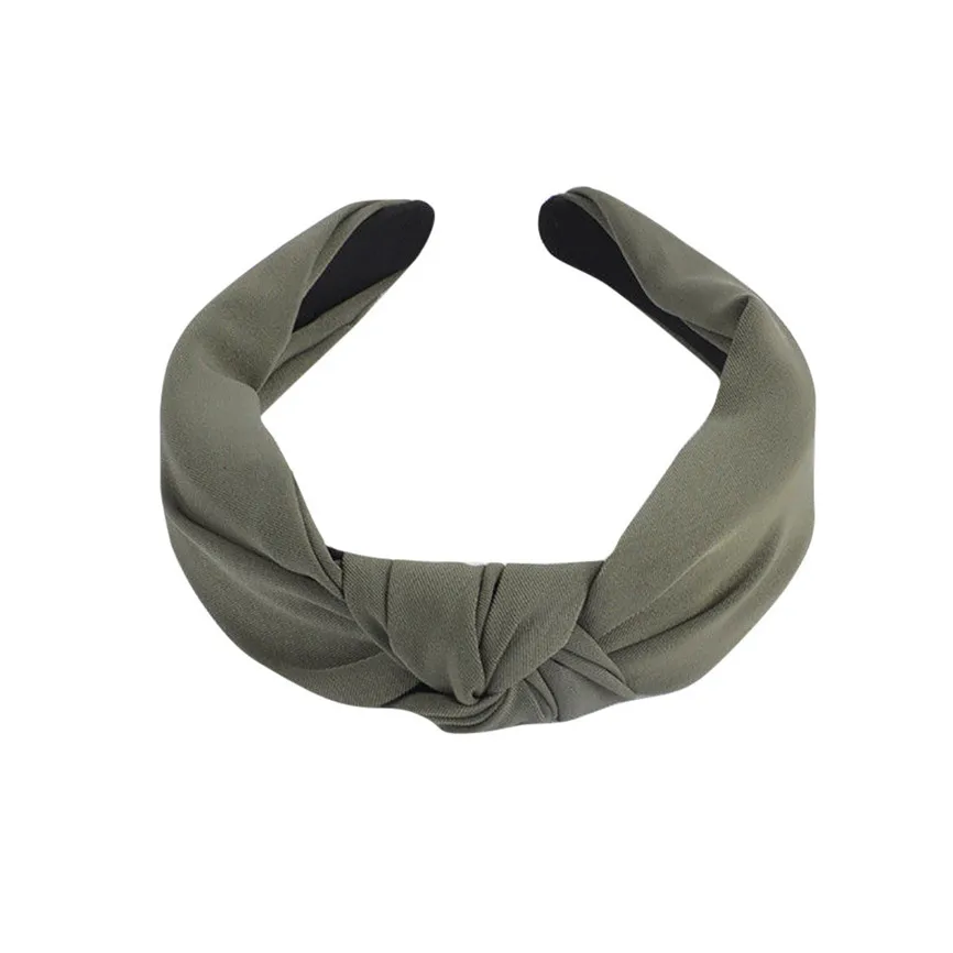 Army Green Женская повязка на голову; сезон весна-осень; замшевая повязка на голову в винтажном стиле с перекрестным узлом; эластичные резинки для волос; мягкая однотонная повязка для волос для девочек; аксессуары для волос* 7 - Цвет: Army Green