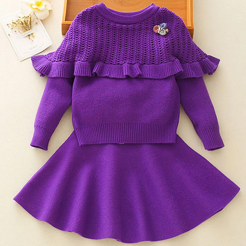 2018 новый осенне-зимний комплект для девочек Детский свитер вязаная накидка с