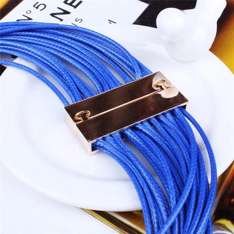 6 цветов Европейский Многослойные колье Кожа Веревка себе длинная цепь Цепочки и