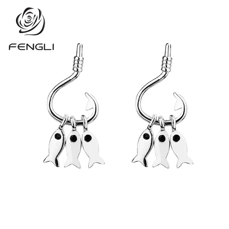 Женские серьги подвески FENGLI креативные милые в виде рыбки минималистичный тренд