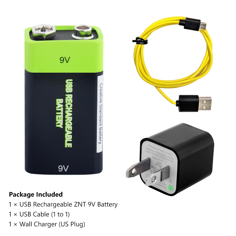 1pc usb US charger 1 шт ZNT литий-ионная батарея usb зарядка 9 В литий-полимерные батареи Rc игрушки фонарик power Bank батареи USB кабель зарядное устройство - Color: 1pc usb US charger