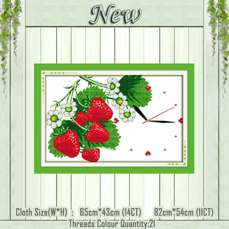 strawberries Циферблат часы лицо цветок дерево декор живопись 11CT Счетный принт на холсте DMC наборы для вышивки крестом 14CT Набор для рукоделия вышивка - Цвет: strawberries