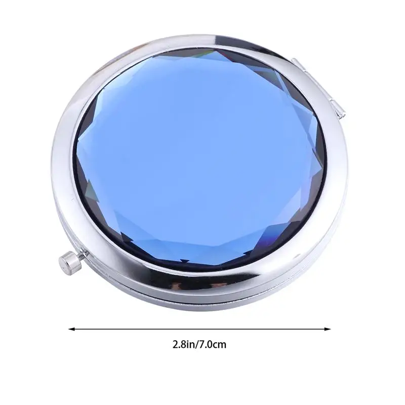 1Pc Portable Makeup Mirror Solid Color Metal Round Case Double-Side Pop-Up Pocket Mirror Beauty Accessories Blue Black