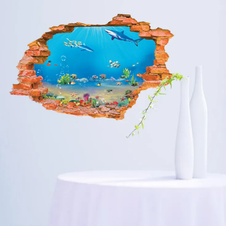 3D яркий Sealife Акула настенный стикер рыбка Сцена окно украшение стены DIY искусство