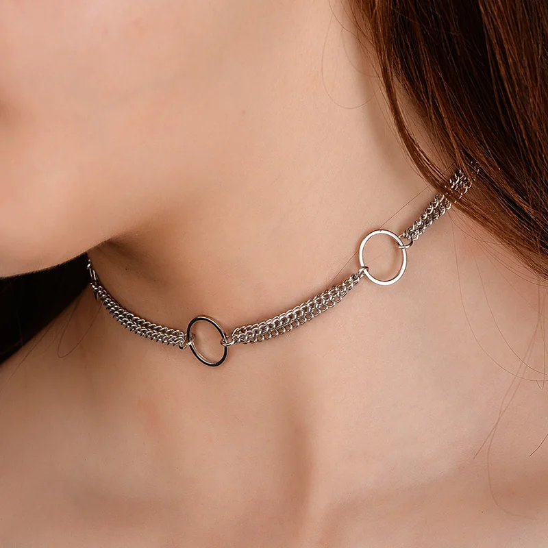 Простой преувеличенный металлический круг золото серебро цвет мульти цепь колье