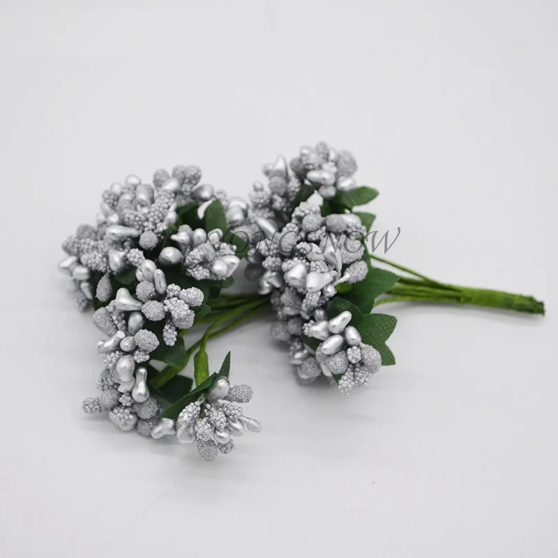 silver 24 шт., искусственная мини шелковица, тычинка, декоративная проволока для цветов, стебель для рукоделия, венки, листья для свадьбы, украшения для вечеринки - Цвет: silver