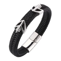 trendy braided leather bracelet for men handmade jewelry men stainless steel magnetic clasp mens bracelet punk wristband sp0093