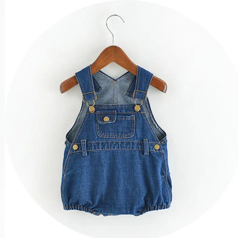 denim JOYHOPY детская одежда сезон: весна-лето для маленьких мальчиков и девочек комбинезоны девочек Джинсовая Кнопка Комбинезоны Детская одежда - Цвет: denim