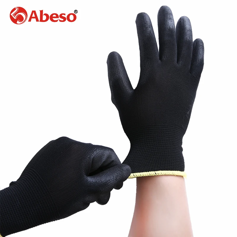 ABESO 2/10 пар Черный нейлон и PU ладонь покрытием электронные антистатические