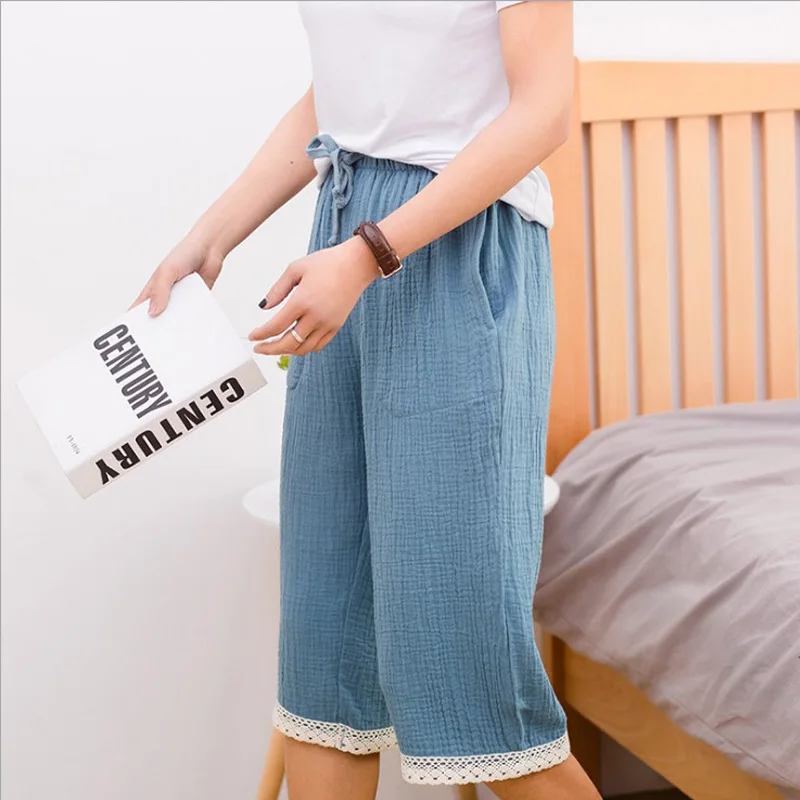 Летние новые штаны женские для сна 100% Хлопчатобумажная Пижама одежда отдыха