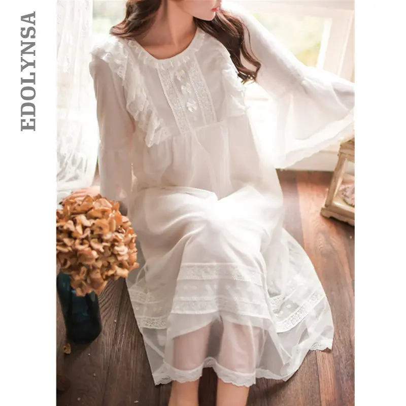 2019 винтажное кружевное платье до середины икры с рукавом-бабочкой ночная рубашка