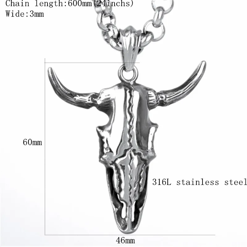 Бычья голова из нержавеющей стали мужское ожерелье с кулоном серебряного цвета