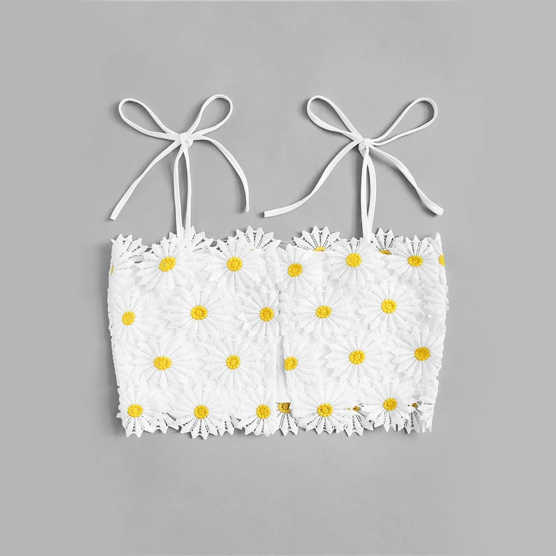 Dotfashion белый укороченный топ с аппликацией на плечах, летняя женская одежда, повседневная майка на бретельках, Женская Облегающая майка в стиле бохо