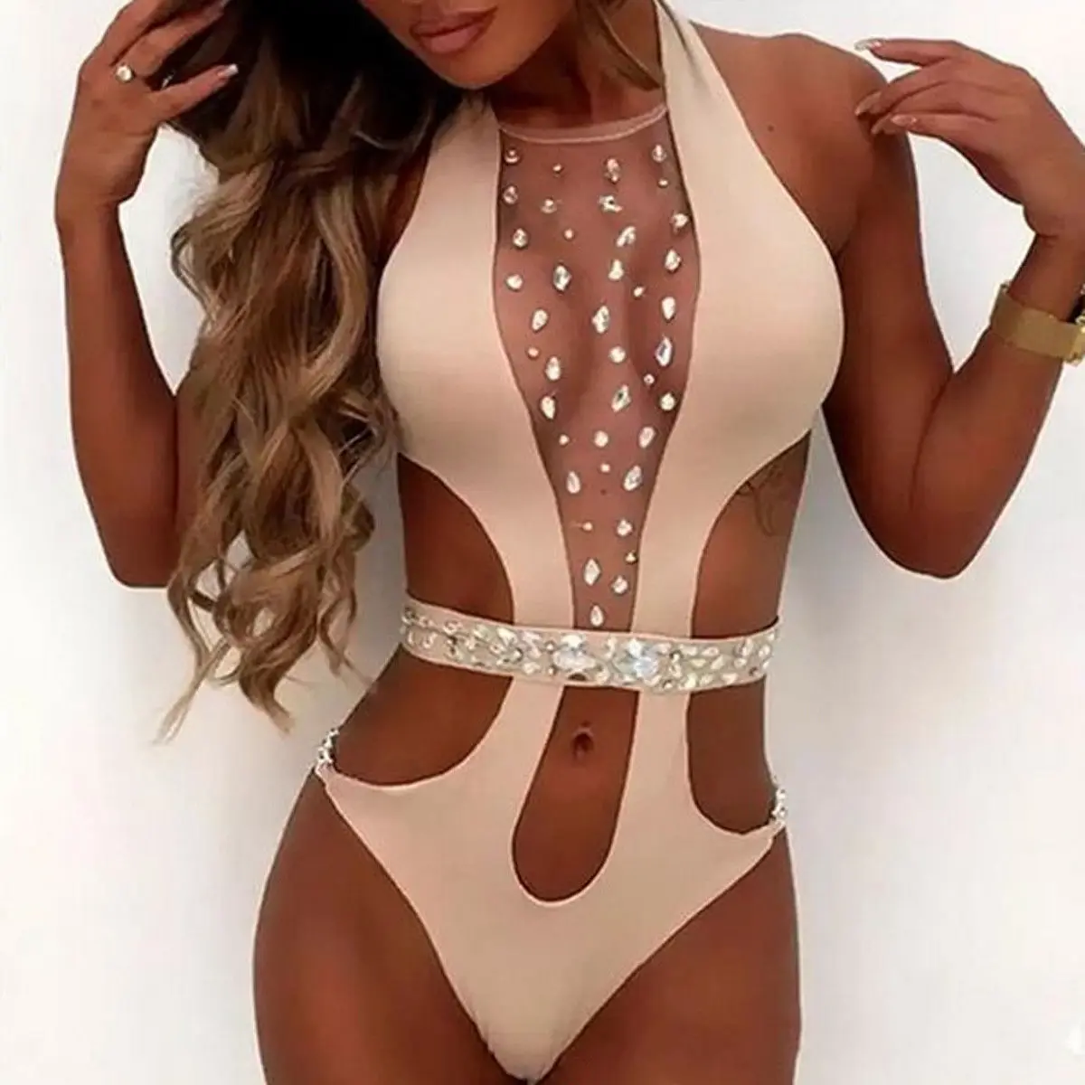 Sexy Women Crystal Bandage Monokini One Piece Bikini Push up Swimwear Swimsuit Bathing Suit Beachwear Biquini Swimming | Спорт и