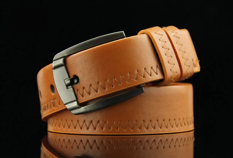 KAWEIDAFashion Мужские аксессуары Швейные пояса из натуральной кожи винтажная Пряжка со штырем ремни для джинсов мужской коричневый черный пояс для талии