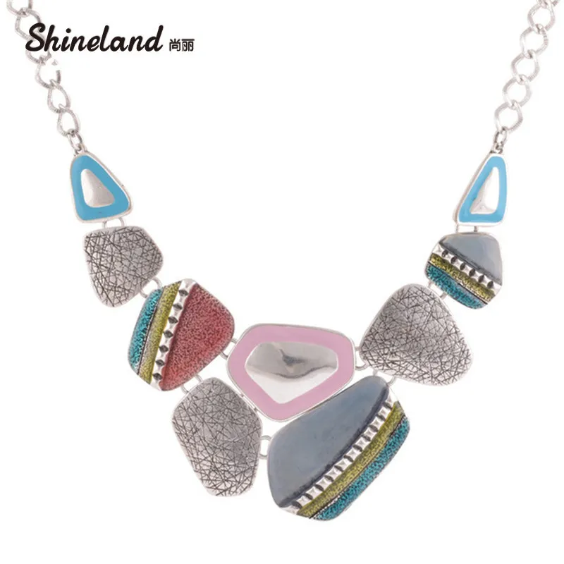 

2021 Fashion Ethnic Vintage Antique Trendy ful Enameling Geometric Pendants Choker Statement Necklaces Bijoux