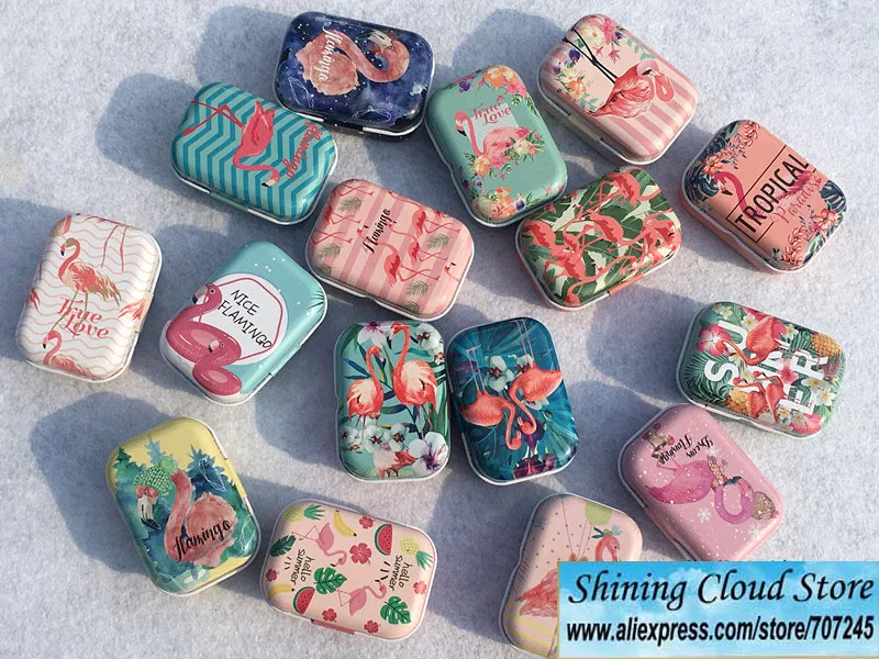 32 шт./лот мини чехол с рисунком Фламинго птицы металлический жестяной
