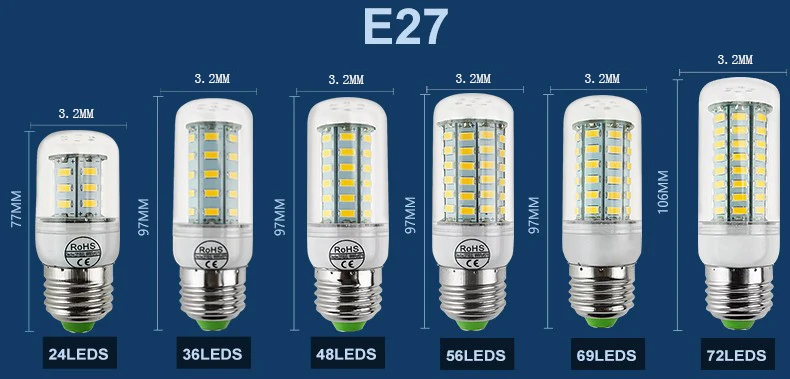 1 шт. светодиодный светильник E27 E14 3W 5 Вт 7 Вт, 12 Вт, 15 Вт, 18 Вт, 20 Вт, 25 Вт SMD 5730 Кукуруза лампы 220V 110V люстры светодиодный s Свеча светильник Точечный светильник