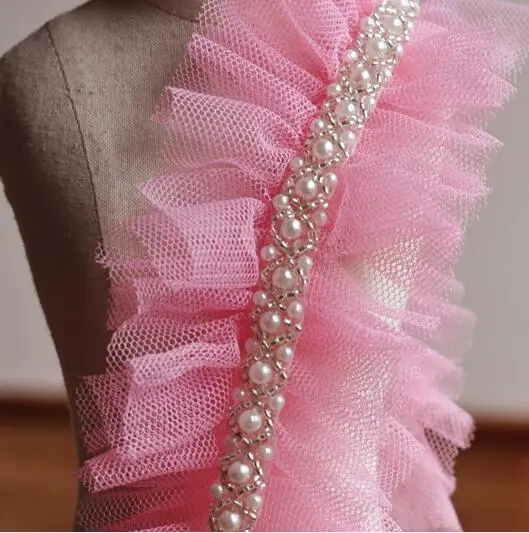 10 ярдов розовая плиссированная кружевная юбка с оборками сетчатая лента ткань