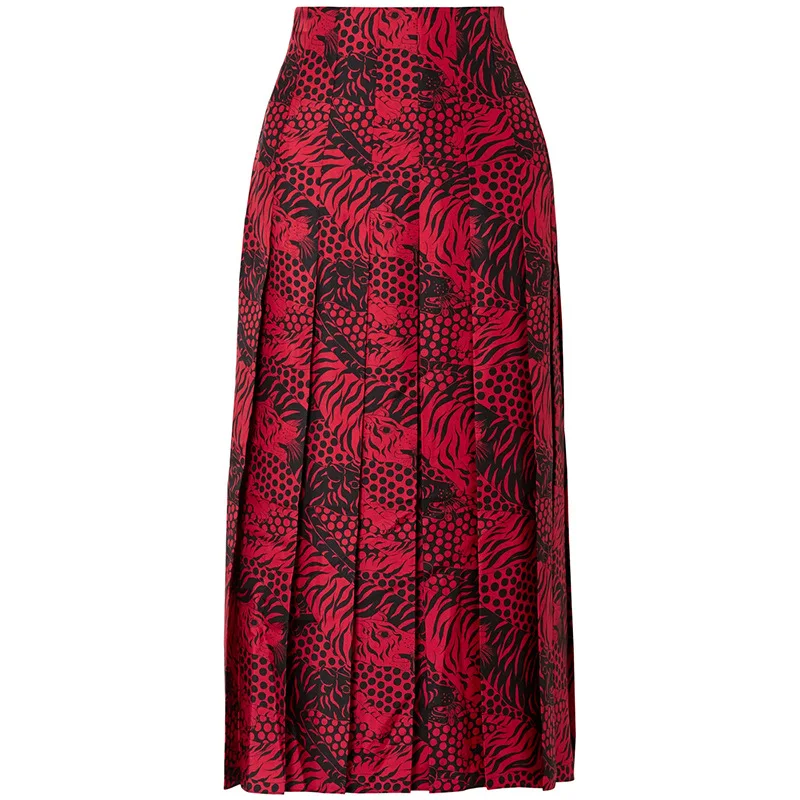 

Hot autumn red half skirt tiger head pattern digital printing fabric custom new pre-sale women's clothing cloth wholesale