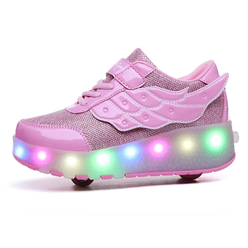 New Pink USB Charging Fashion Girls Boys LED Light Roller Skate Shoes For Children Kids Sneakers With Wheels Two wheels | Детская одежда