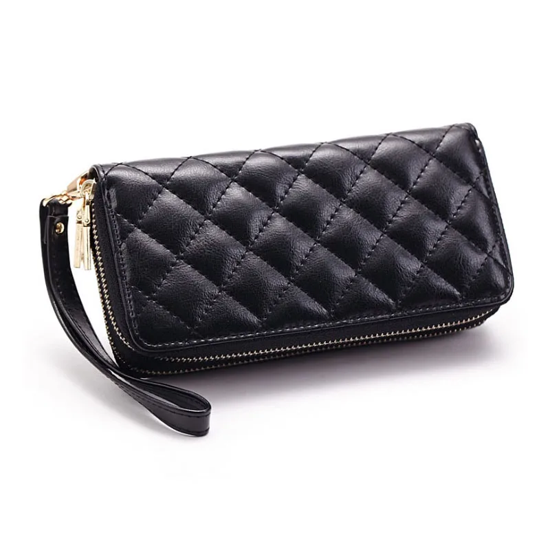 Модные женские бумажники кошелек из натуральной кожи с двойной молнией