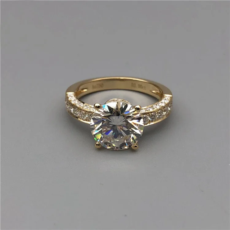 Новинка 3 карат 18K желтое золото Moissanite бриллиантовое кольцо Роскошная корона для