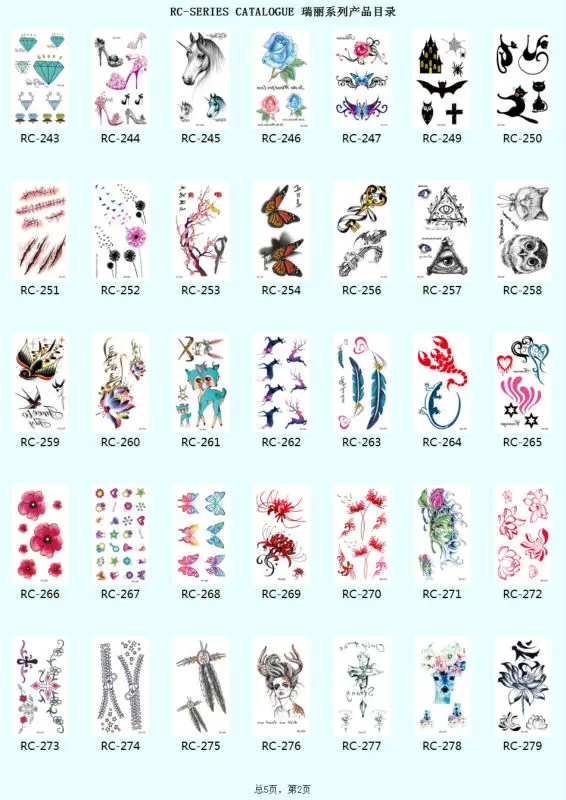 RC 253 водостойкая татуировка наклейка цвет слива золото сороки узор временная