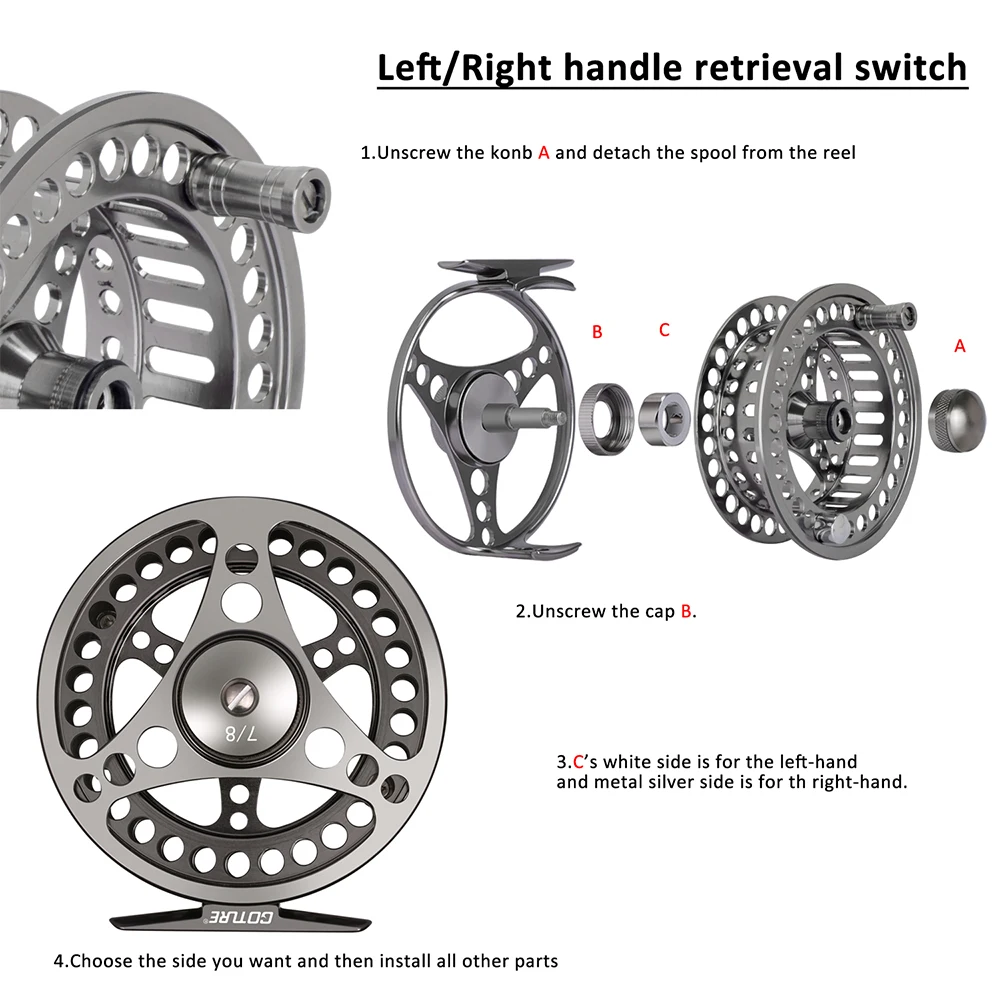 Goture Fly Рыболовная катушка 3/4 5/6 7/8 9/10 Wheel большая беседка 2 + 1BB левая/правая рука CNC