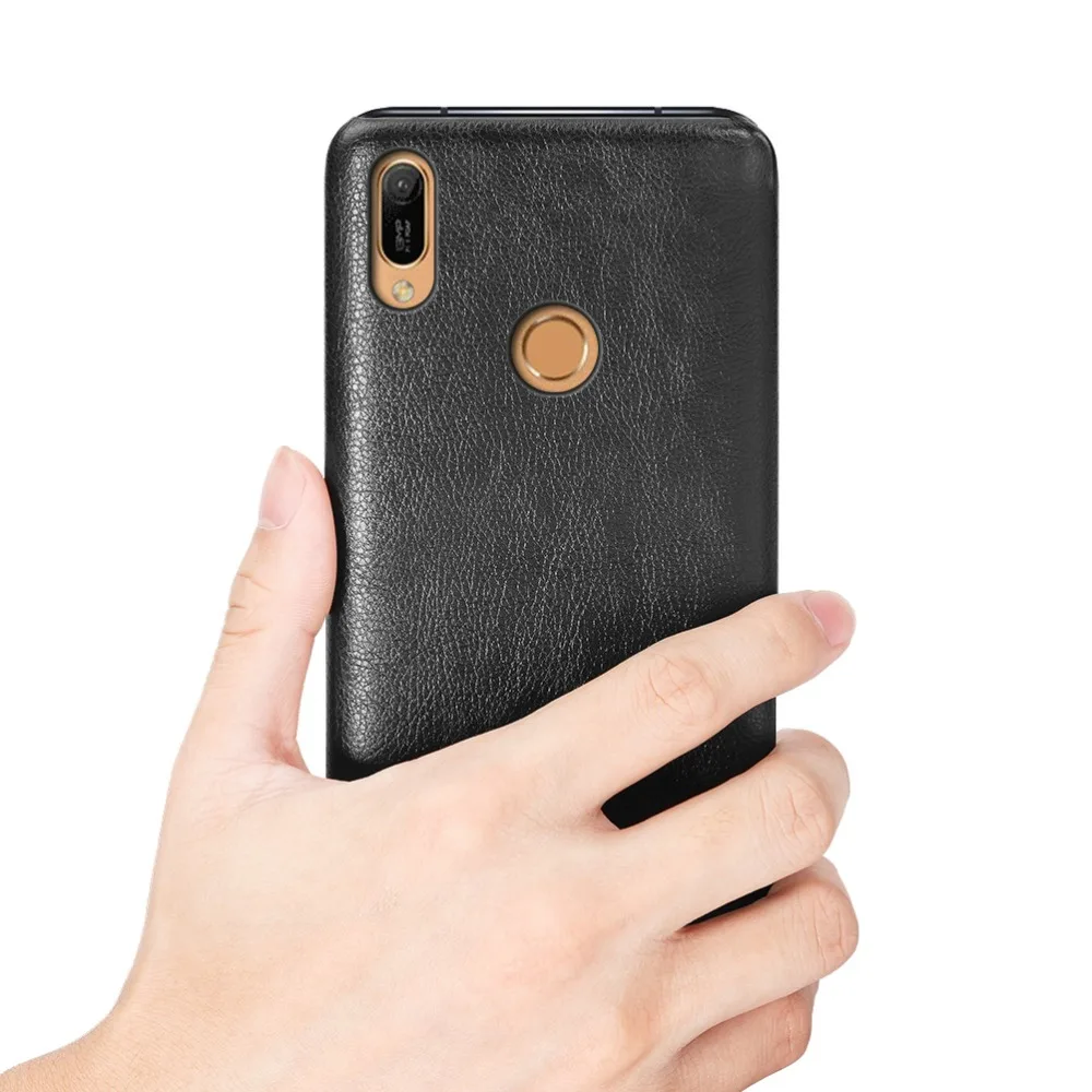 SLEO for Huawei Y6 2019 Case PU Leather Hard Plastic Back Cover Phone 6.09&quot |