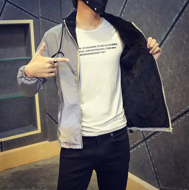 2017 Мужская с мехом утолщенный светильник светящаяся куртка 3м светоотражающая