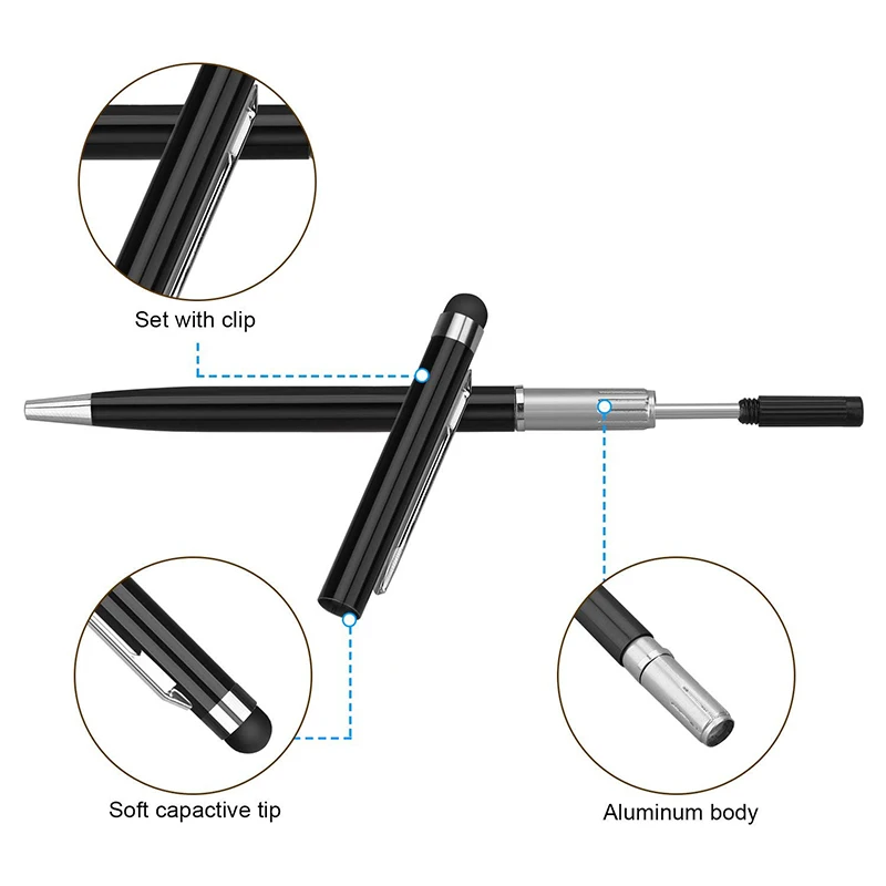 2 в 1 Универсальный шариковый Стилус черный белый цвет конденсатор Styli сенсорный экран многофункциональная шариковая ручка