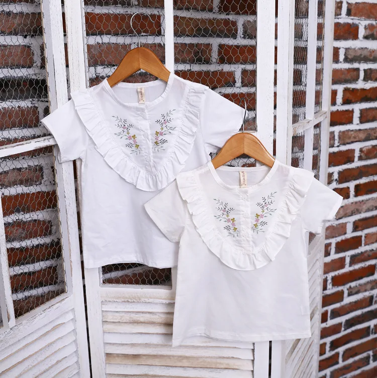 Корейский стиль новинка 2019 рубашка для маленьких девочек с вышивкой Детская