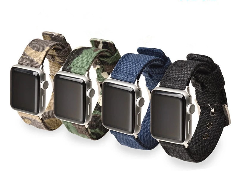 Военный Камуфляжный холщовый ремешок для Apple Watch 42 мм 38 мм спортивный браслет для iWatch серии 1 2 3 Аксессуары для часов