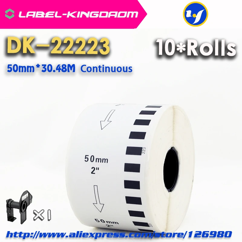 10 Refill Rolls Generic DK-22223 Label 50mm*30.48M Continuous Compatible for Brother Label Printer White Color DK-2223 DK22223