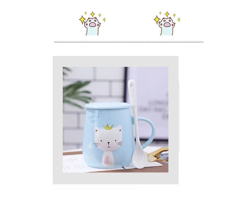 Новая модель кружки термостойкие мультфильм с Ложка Крышка котенок кофе керамические кружки детская чашка Офис милая кошка, Кролик Посуда для напитков подарок