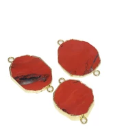 new style gold bezel irregular bloodstone pendant for women 2019 red 2 loops rough natural slice gem stone connector