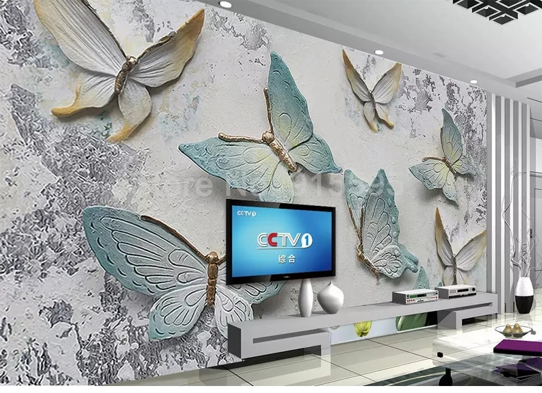 Пользовательские 3D обои фрески бабочка стереоскопический рельефный ТВ фон Настенная роспись обои для гостиной Papel де Parede