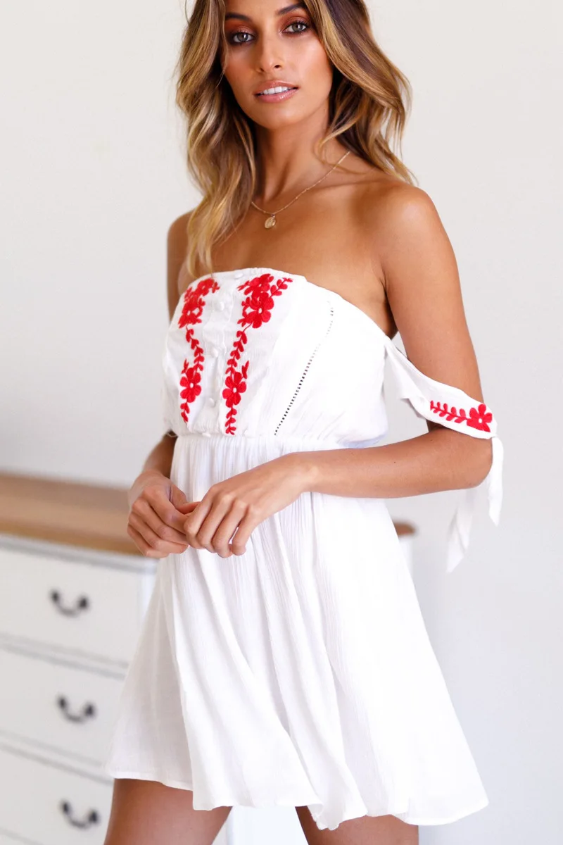 2018 новые летние женские Высокая талия обтягивающее платье Хлопковое Вышитое