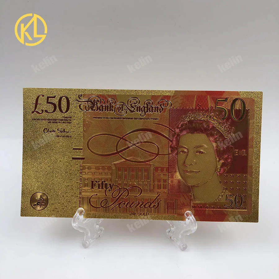 10pcs/lot UK Colorful Gold Banknote 50 Pound Banknotes in Plated Fake plastic Paper Money For Collection | Дом и сад