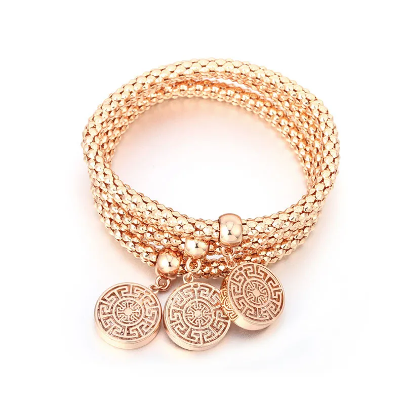 Rose Gold 3 шт. CZ браслет со стразами-подвесками полые геометрические браслеты для женщин Pulsera Femenina вечерние ювелирные изделия подарок Прямая поставка - Окраска металла: Rose Gold