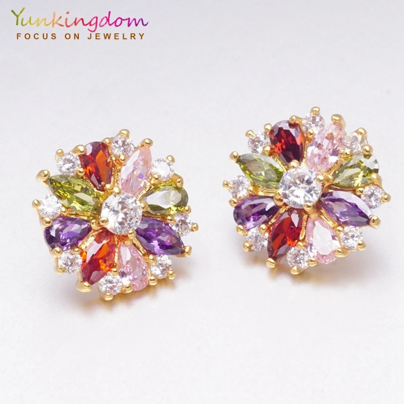 Yunkingdom Роскошные красочные серьги Кристальные с цирконием кубической огранки для