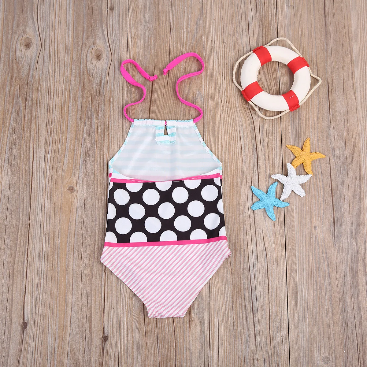 Цельный купальник бикини с принтом в горошек для маленьких девочек лямкой на шее