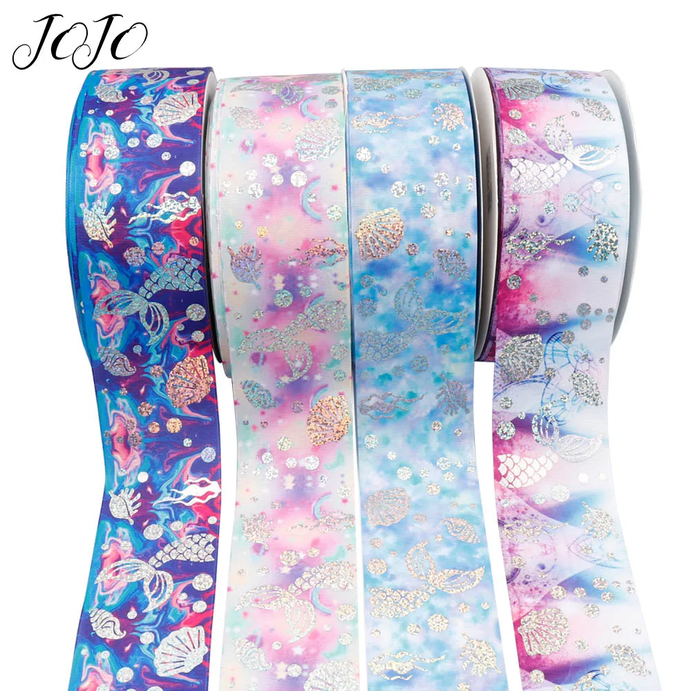 

JOJO BOWS 75mm 2y Grosgrain Ribbon Printed Bronzing Mermaid Gift Card Wrapping Festival Party Decoration DIY Hair Bows Materials