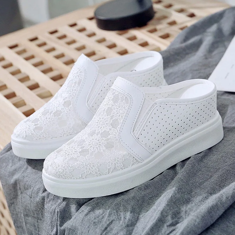 Lazy Shoes 2019 New Fashion Wear Baotou Half Drag Inside Increase Small White Female Summer | Обувь