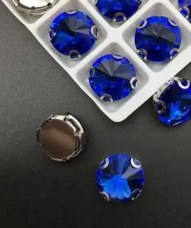 sapphire Больше цветов белый K D коготь настройки 8 мм~ 18 мм круглые Rivoli Форма пришить стеклянные прозрачные Стразы Бисер для одежды аксессуары отделка - Цвет: sapphire