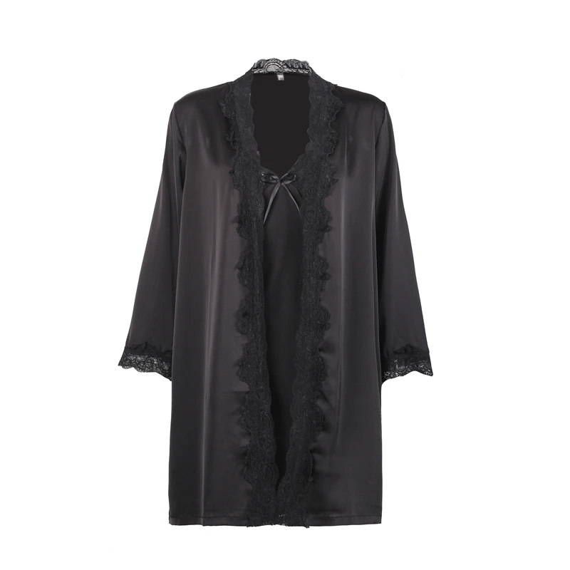 Кружевные атласные халаты и платья с длинным рукавом женский кардиган из