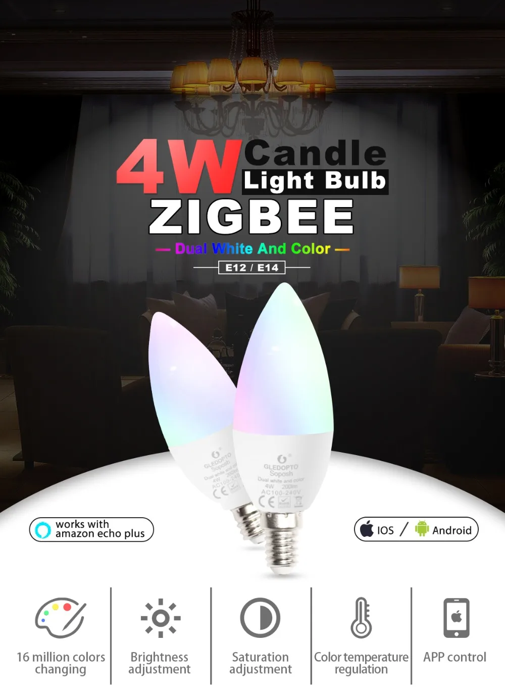 Умная Светодиодная лампа Zigbee hub rgbw/rgbww умное приложение управление затемнением E14